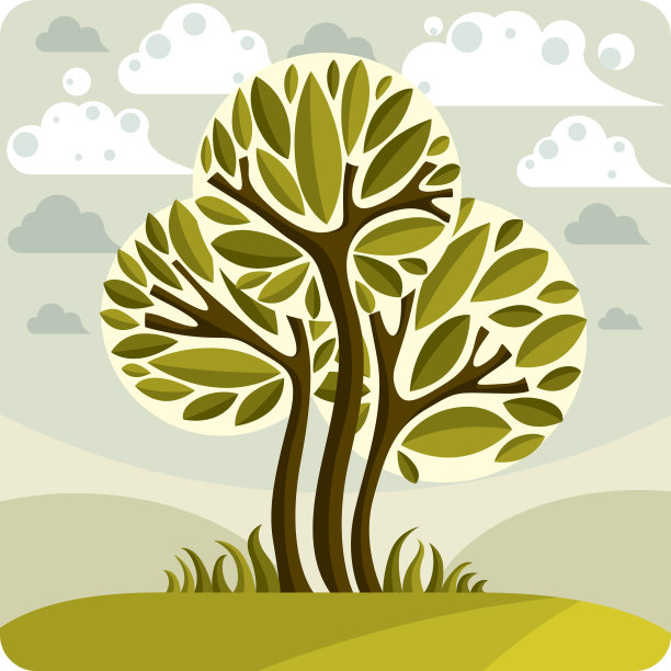 美丽草地上生长的树木的艺术仙女插画，风格图片下载