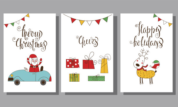 一套有趣的圣诞卡。图片下载