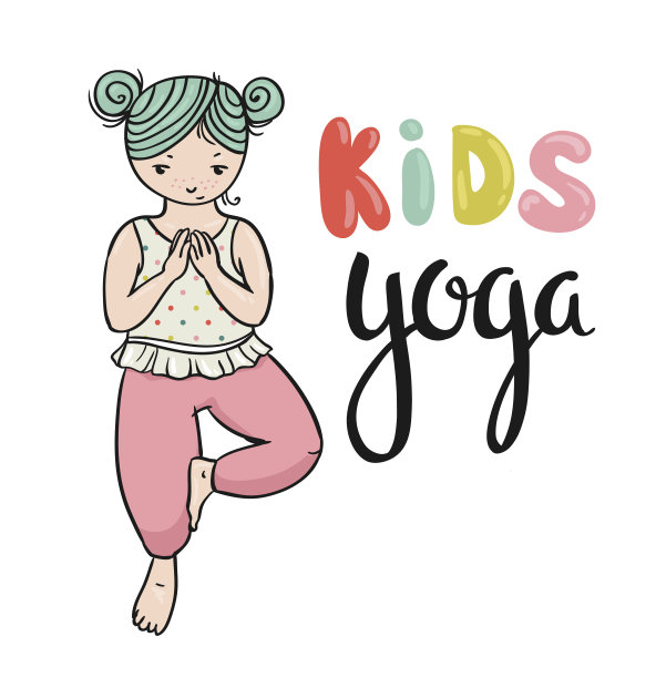 孩子瑜伽的标志。对儿童体操。图片下载