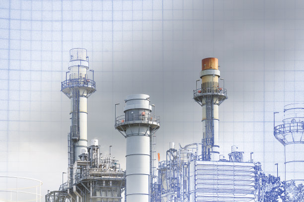 真实的抽象场景和电厂的蓝图图片下载