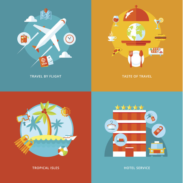 矢量旅游和旅游图标集。图片下载