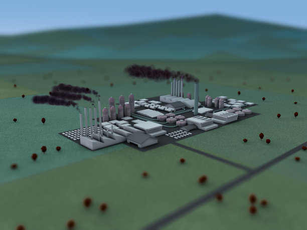 浅景深的三维工业景观模型。图片下载