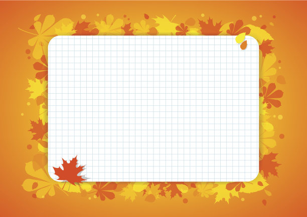 橙色水平背景与色彩缤纷的树叶和页从笔记本。图片下载