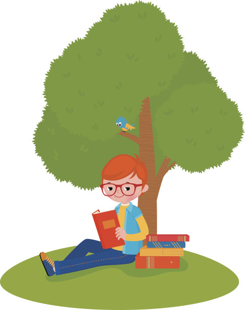 男孩坐在树下看书图片下载