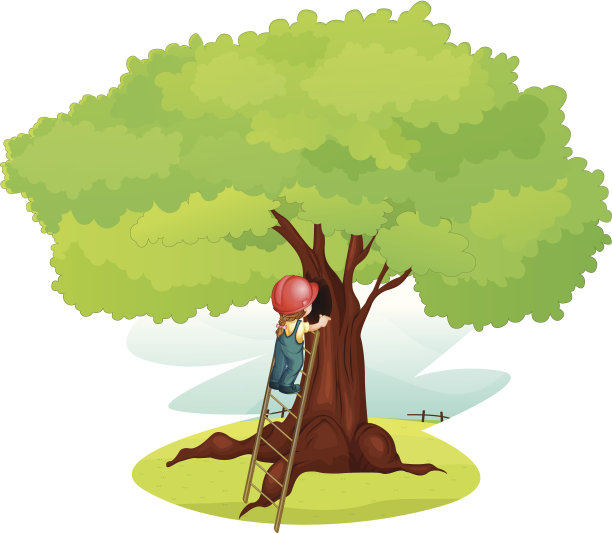 男孩和梯子在树下图片下载