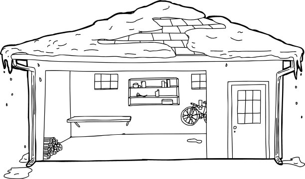 屋顶有雪的车库轮廓图片下载