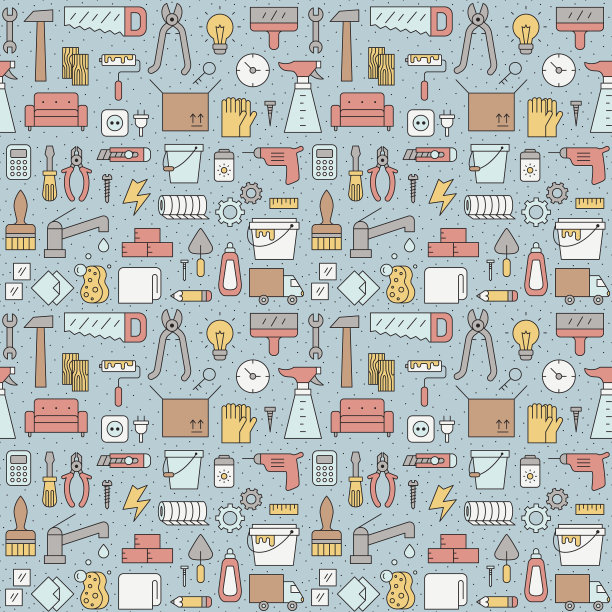 家居装修与建筑轮廓矢量无缝模式。图片下载