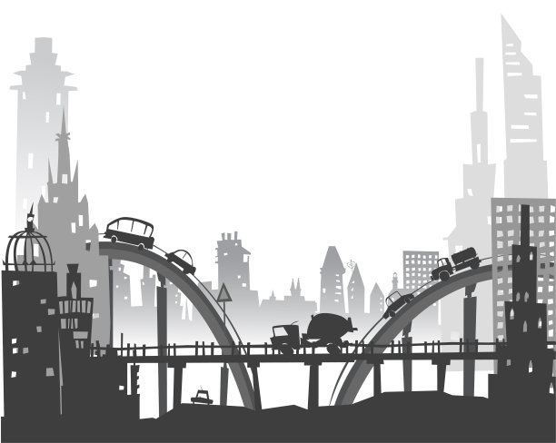 有轿车、卡车和公共汽车的城市道路和高速公路图片下载