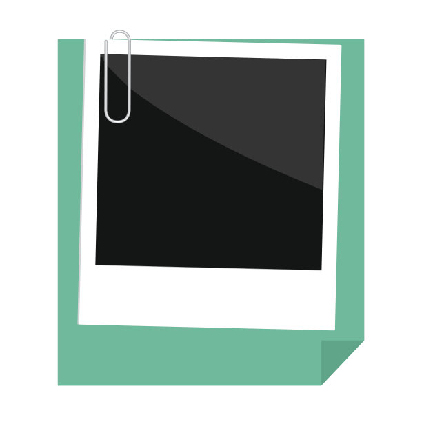 即时照片，回形针和绿色纸与折叠的角落图片下载