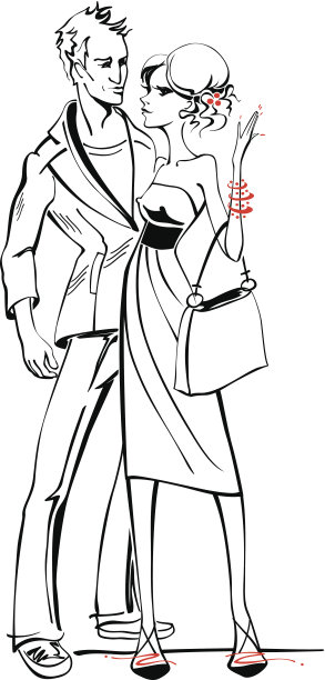 时尚素描时尚的男人和女人交谈非常密切图片下载