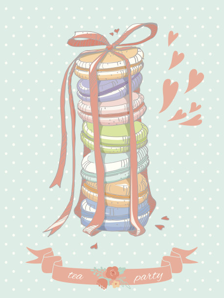 一堆蛋白杏仁饼干的彩色插图图片下载