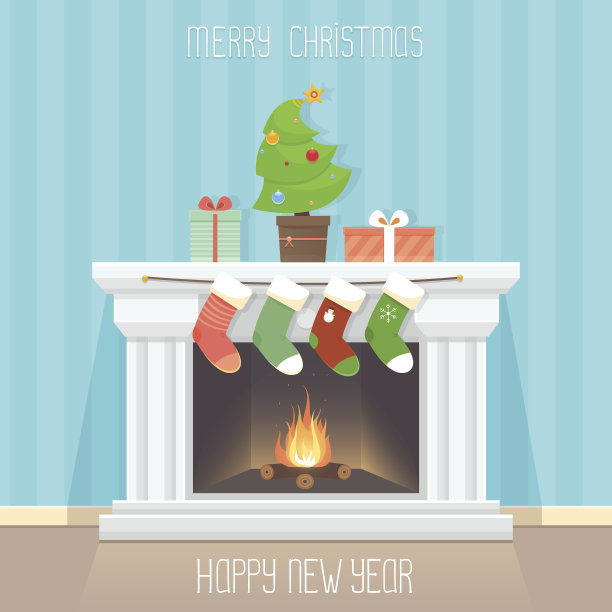 带壁炉的圣诞卡图片下载