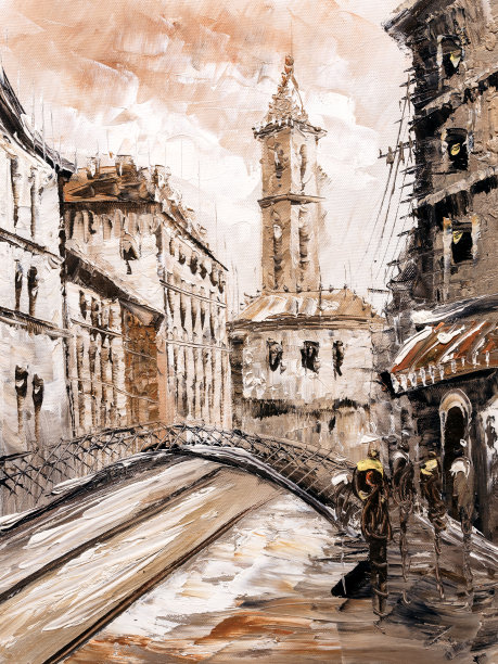 油画-巴黎街景图片下载