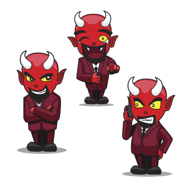 万圣节人物设置可爱的套装魔鬼卡通矢量插图描边图片下载