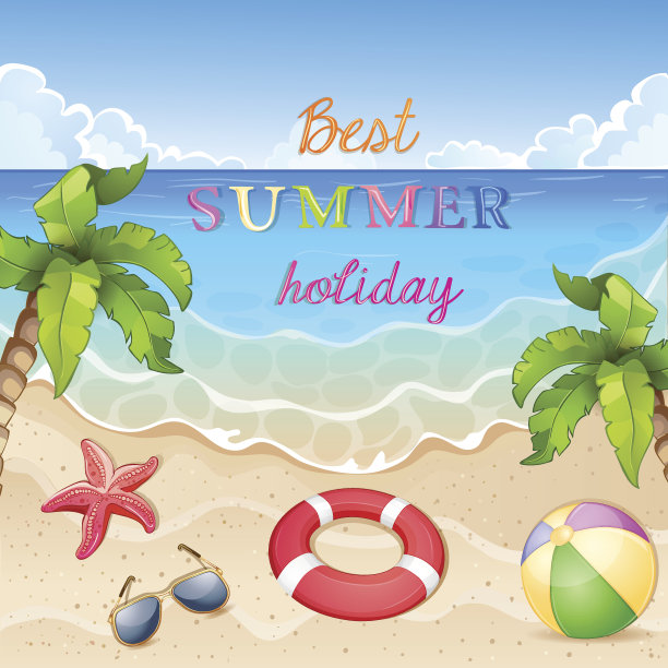 夏季海滩插图。图片下载
