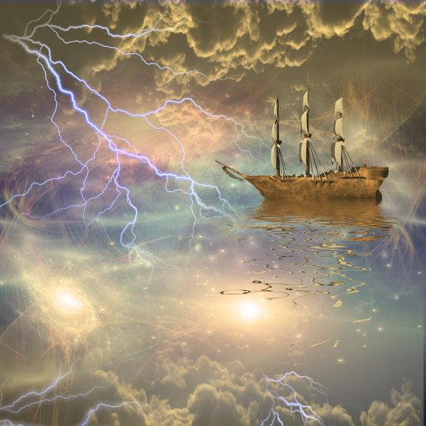 帆船在星星中航行图片下载