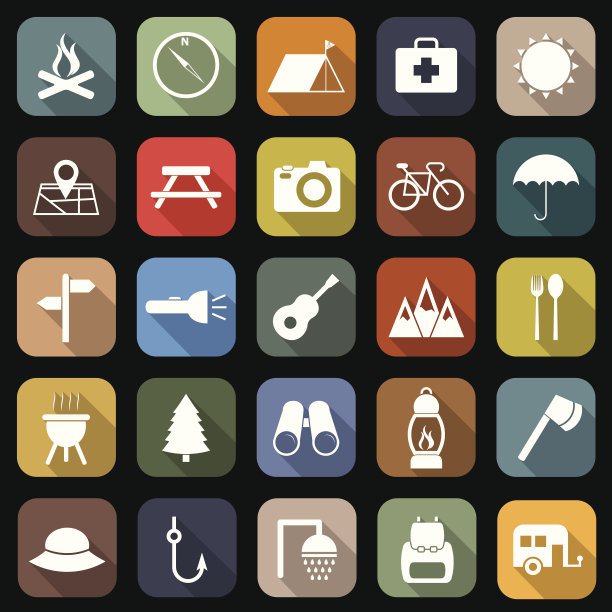 野营平图标与长阴影图片下载