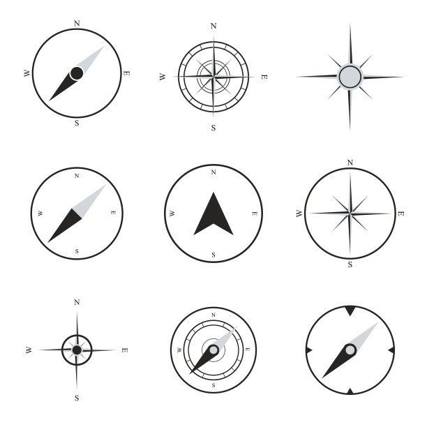 罗盘平面图标集合。图片下载