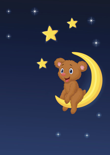 熊宝宝坐在月亮上的卡通图片下载