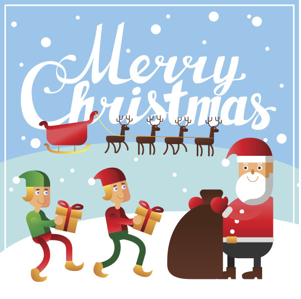 圣诞快乐手写字书法正方形明信片图片下载