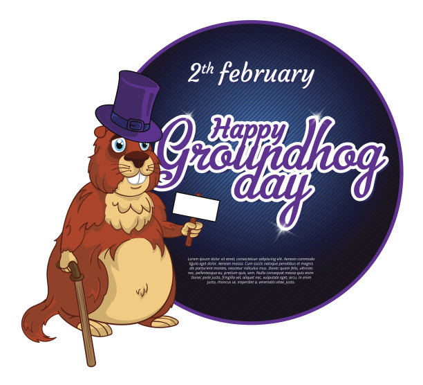 卡通老土拨鼠戴着一顶帽子，拐杖和si图片下载