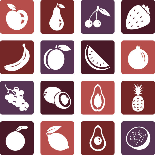 彩色矢量水果图标在方块图片下载