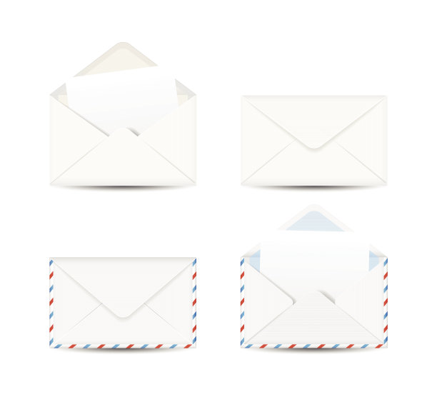 一套四个信封孤立在白色背景上图片下载