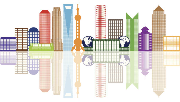 上海城市天际线颜色轮廓矢量图图片下载