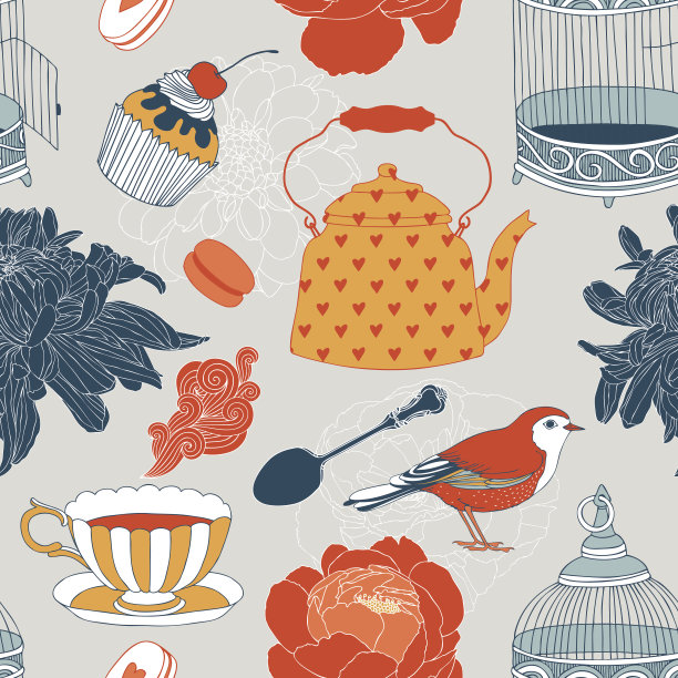 茶时间无缝矢量格局图片下载