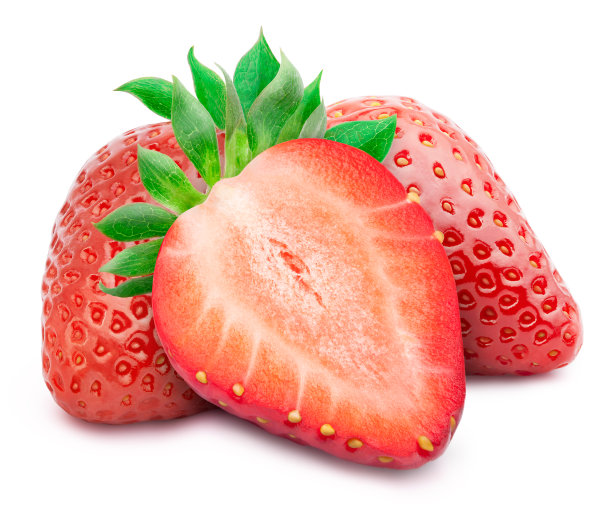 叶子孤立在白色上的草莓图片下载