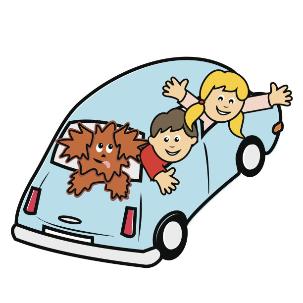 蓝色的车和孩子们图片下载