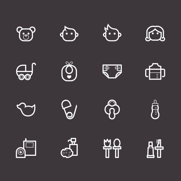 婴儿用品元素白色图标合集图片下载