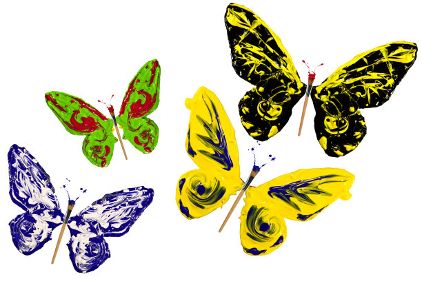 五颜六色的颜料做成了蝴蝶套装图片下载