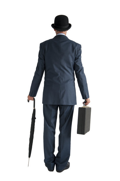 英国商人与圆顶礼帽和伞孤立的白色背景图片下载