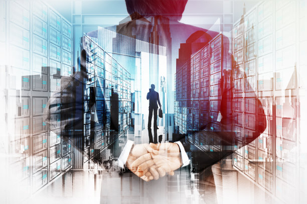 商人展示领导手的双重曝光图片下载