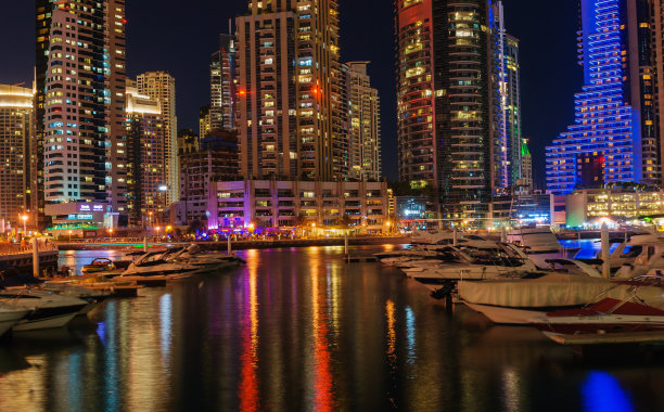 阿拉伯联合酋长国迪拜码头夜景图片下载
