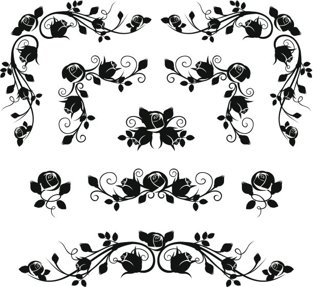 古老的玫瑰花蕾书法图案。矢量插图。图片下载