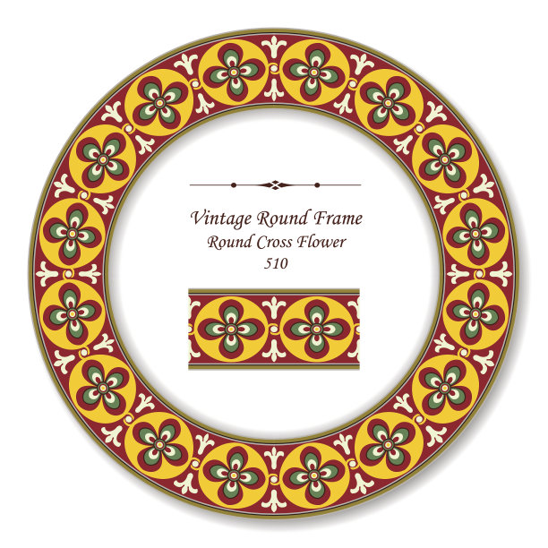 复古圆形复古框架510圆形十字花图片下载