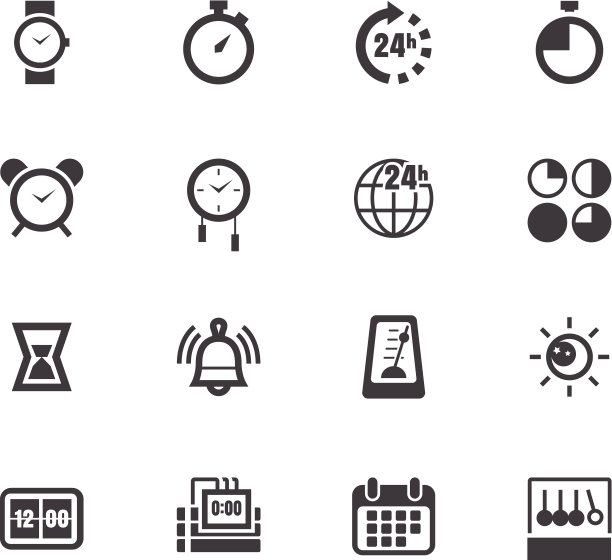时间元素矢量黑色图标设置在白色背景图片下载