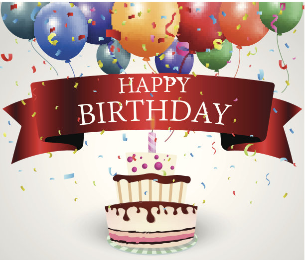 生日贺卡，蛋糕和丝带图片下载