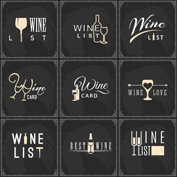 一组葡萄酒标识设计在黑板上图片下载