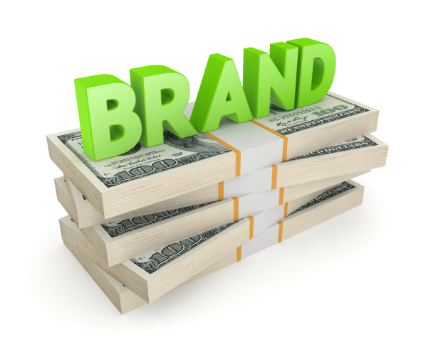 一堆美元上的品牌。素材图片