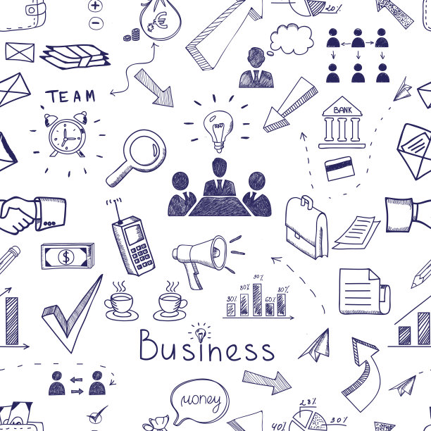 商务图标涂鸦草图无缝图案素材图片
