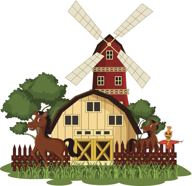 农场里的马的插图图片下载