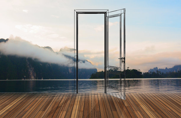 开放门后的景观，3D图片下载