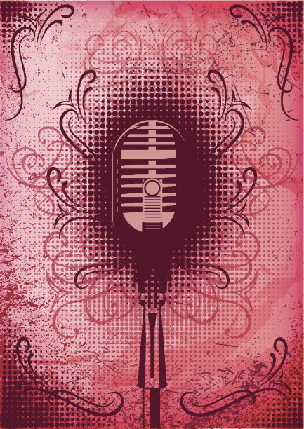带有麦克风和装饰元素的复古海报图片下载