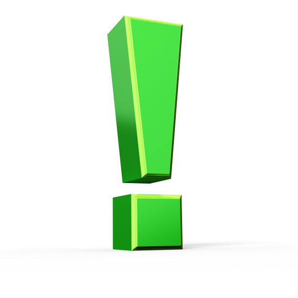 绿色3d感叹号，孤立在白色上图片下载