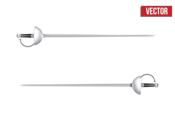 一对剑术剑。现实的矢量图图片下载