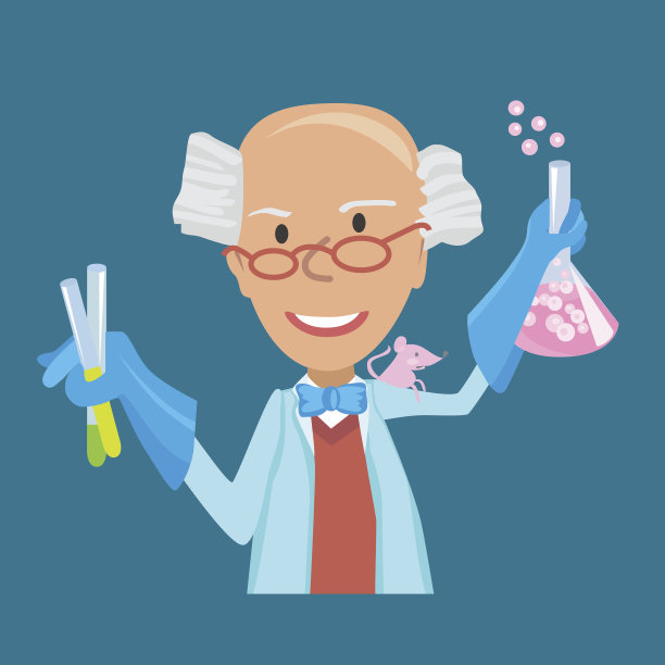 向量插图科学家与testube平风格蓝色背景图片下载