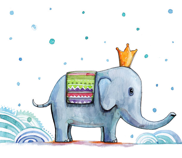 画着可爱的蓝色水彩画大象图片下载